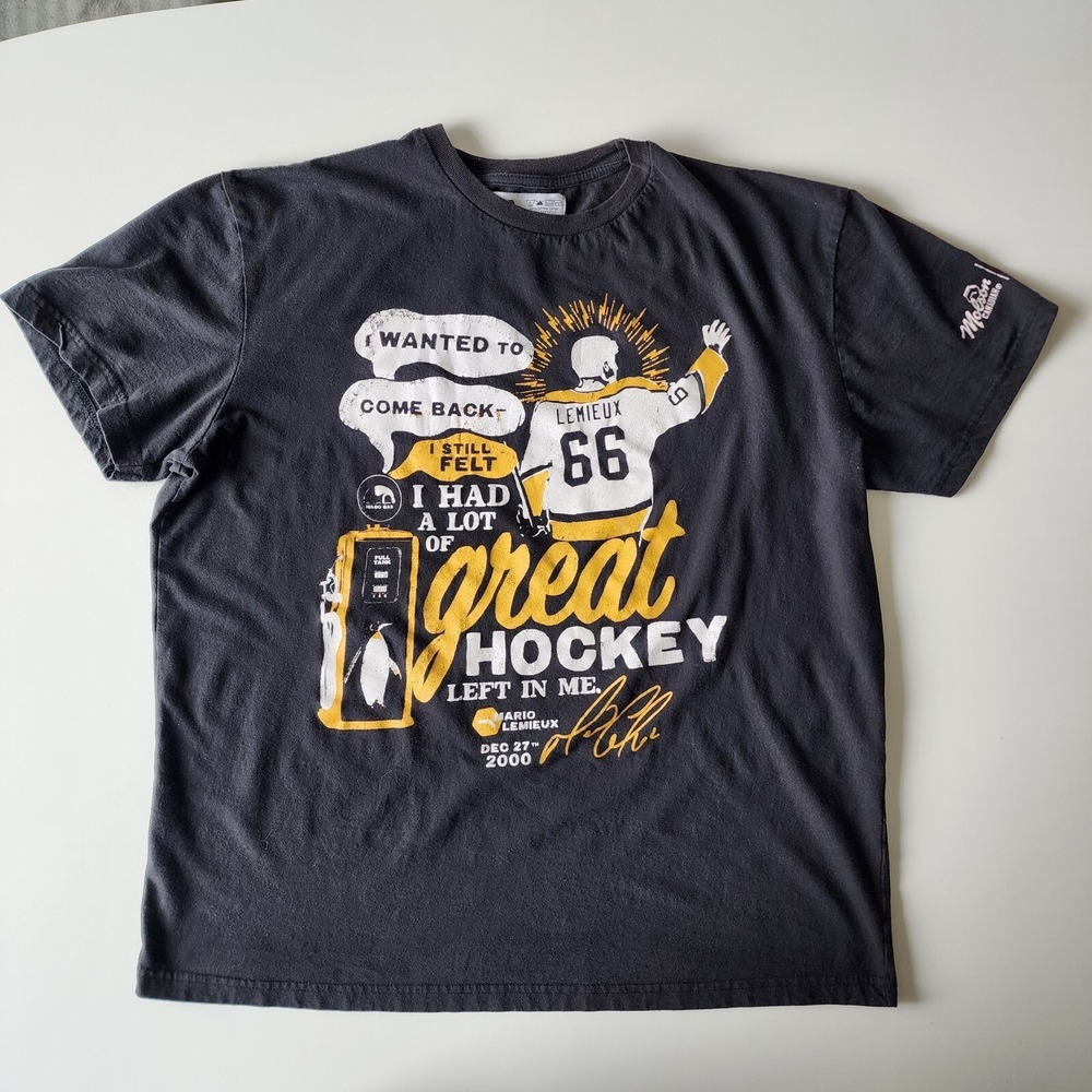 VTG 90s Mario Lemieux Pittsburgh Penguins NHL Shirt Large Hockey #66 Graphic Pic